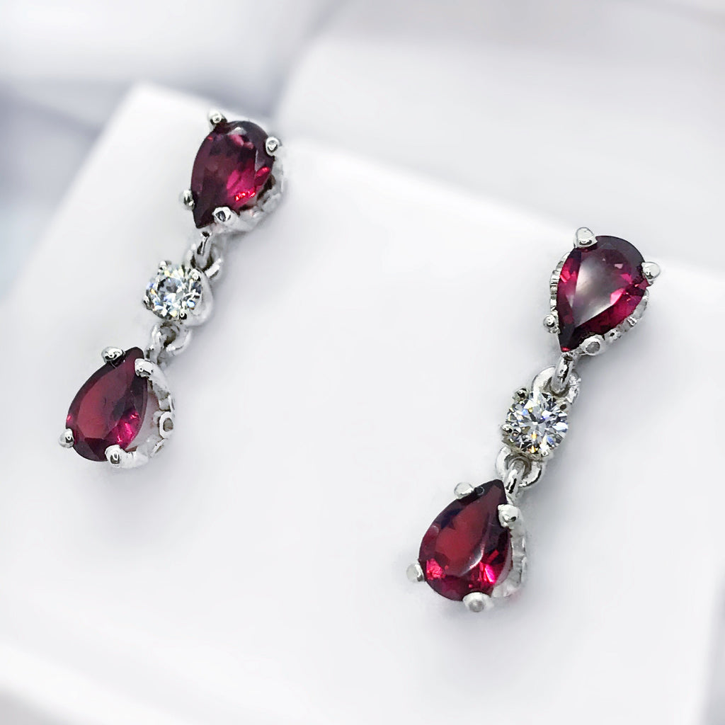 Garnet Fillagree Post Earrings with CZs