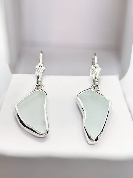 Beach Glass White Sterling Silver Dangle Earrings