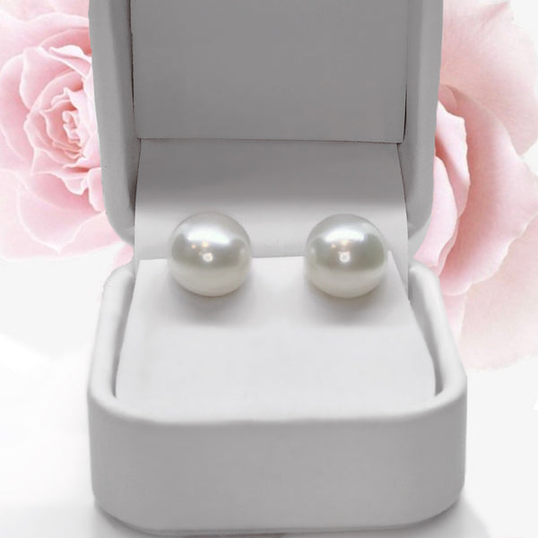 Large White AAA Grade Fresh Water Pearl Sterling Silver Stud Earrings