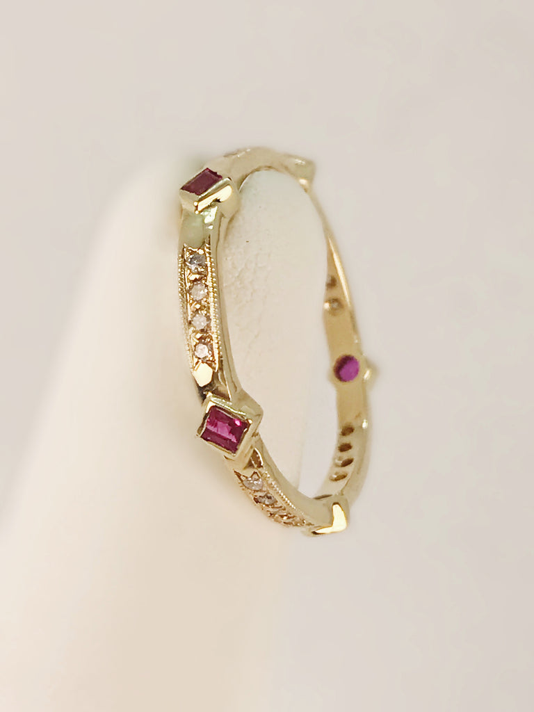 14k gold stackable ruby ring, ruby engagement ring,... Square Genuine Ruby and Diamond Stackable 14k Yellow Gold Ring ...
