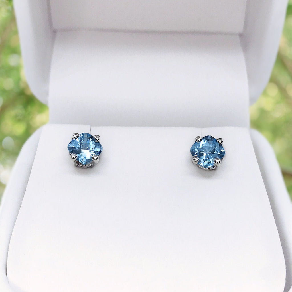 Aquamarine Fancy Cushion Cut Imitation Sterling Silver Stud Earrings