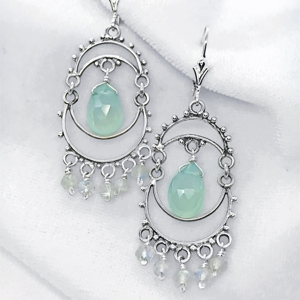 Chalcedony, Moonstone Sterling Silver Chandelier Earrings