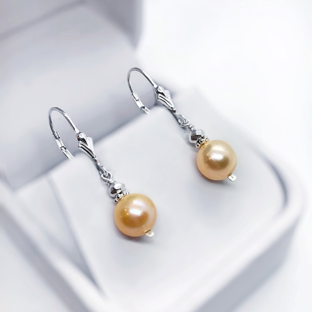 Peach Pearl and Hematite Sterling Silver Earrings