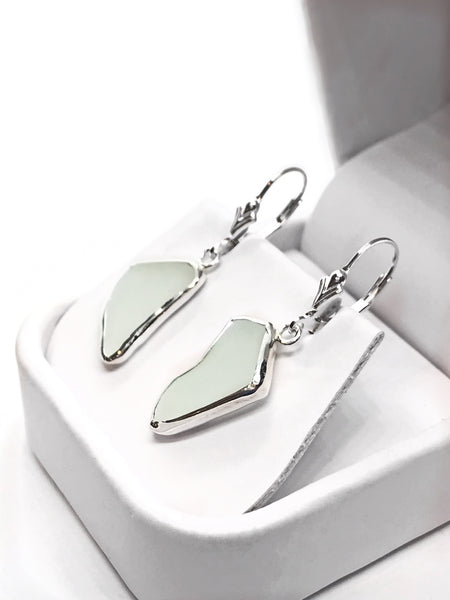 Beach Glass White Sterling Silver Dangle Earrings