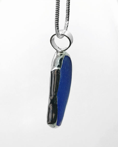 Beach Glass Cobalt Blue Sterling Silver Necklace