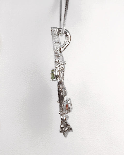 "Branches" Solid Sterling Silver Branch Tourmaline and Diamond Necklace