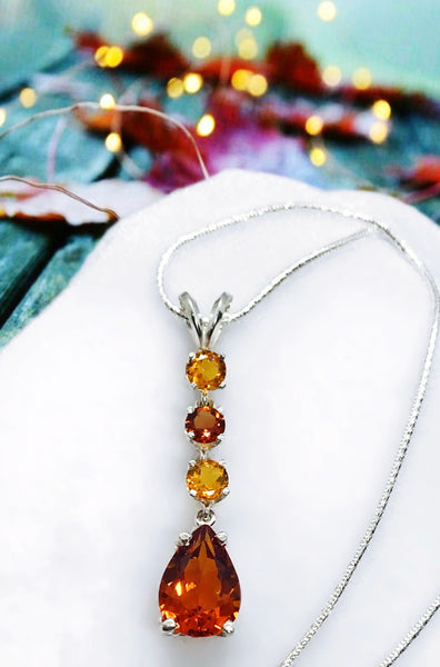 Fancy Orange AA Quality Citrine and Sterling Silver Necklace