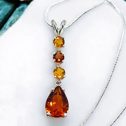 Fancy Orange AA Quality Citrine and Sterling Silver Necklace