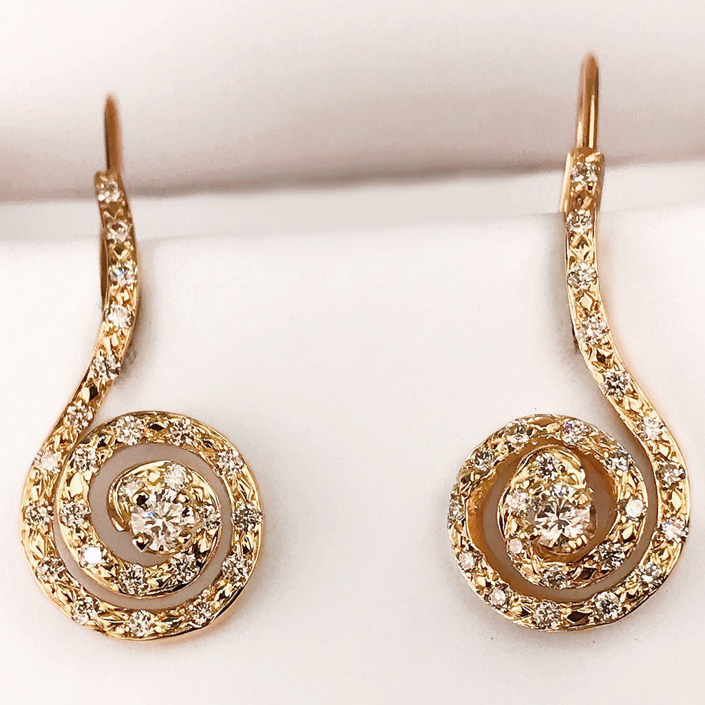 14k Yellow Gold and Laboratory Grown Diamond Swirl Drop Earrings