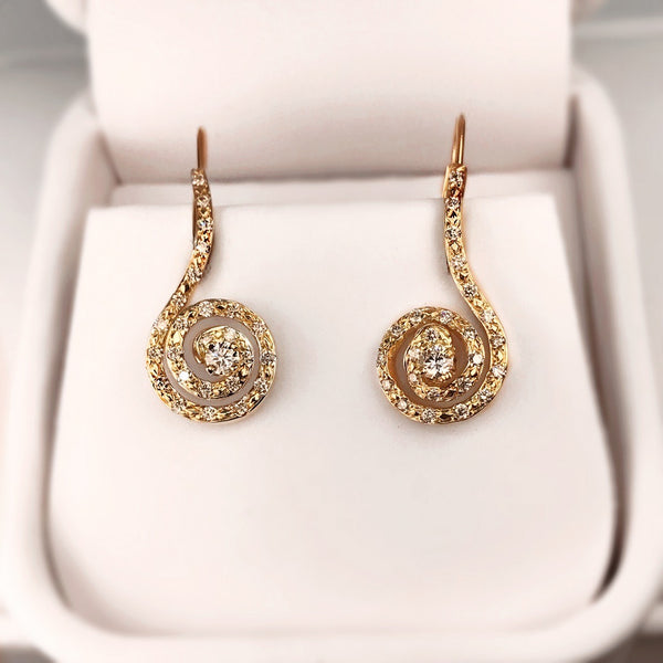 14k Yellow Gold and Laboratory Grown Diamond Swirl Drop Earrings