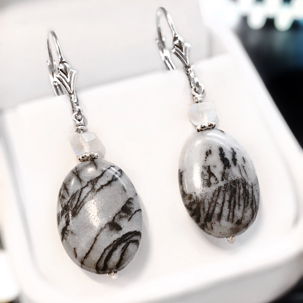 Jasper & Moonstone Sterling Silver Drop Earrings