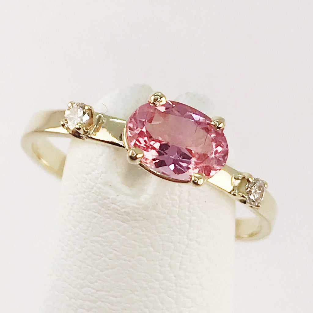 Pink Tourmaline and Genuine Diamond 14k Yellow Gold Ring