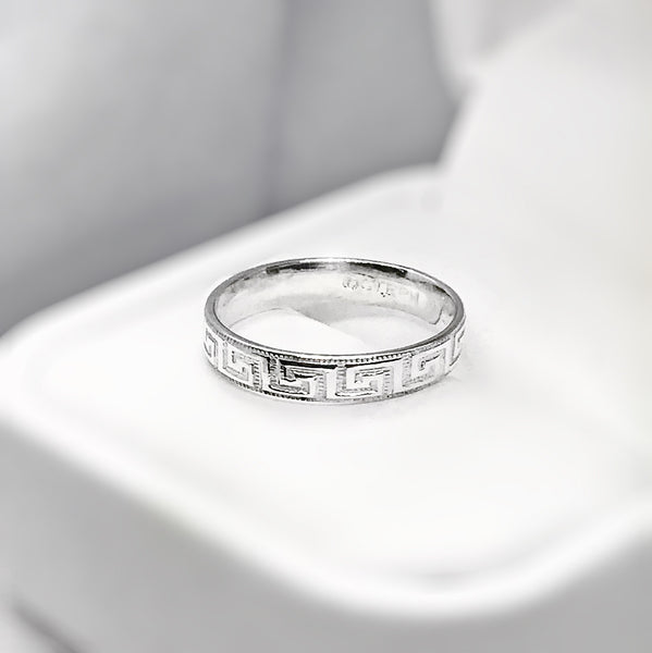 Band- Greek Key Patterned Ring Sterling Silver Stackable