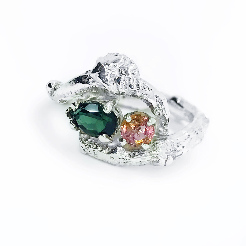 "Branches" Pink and Green Genuine Tourmaline Ring